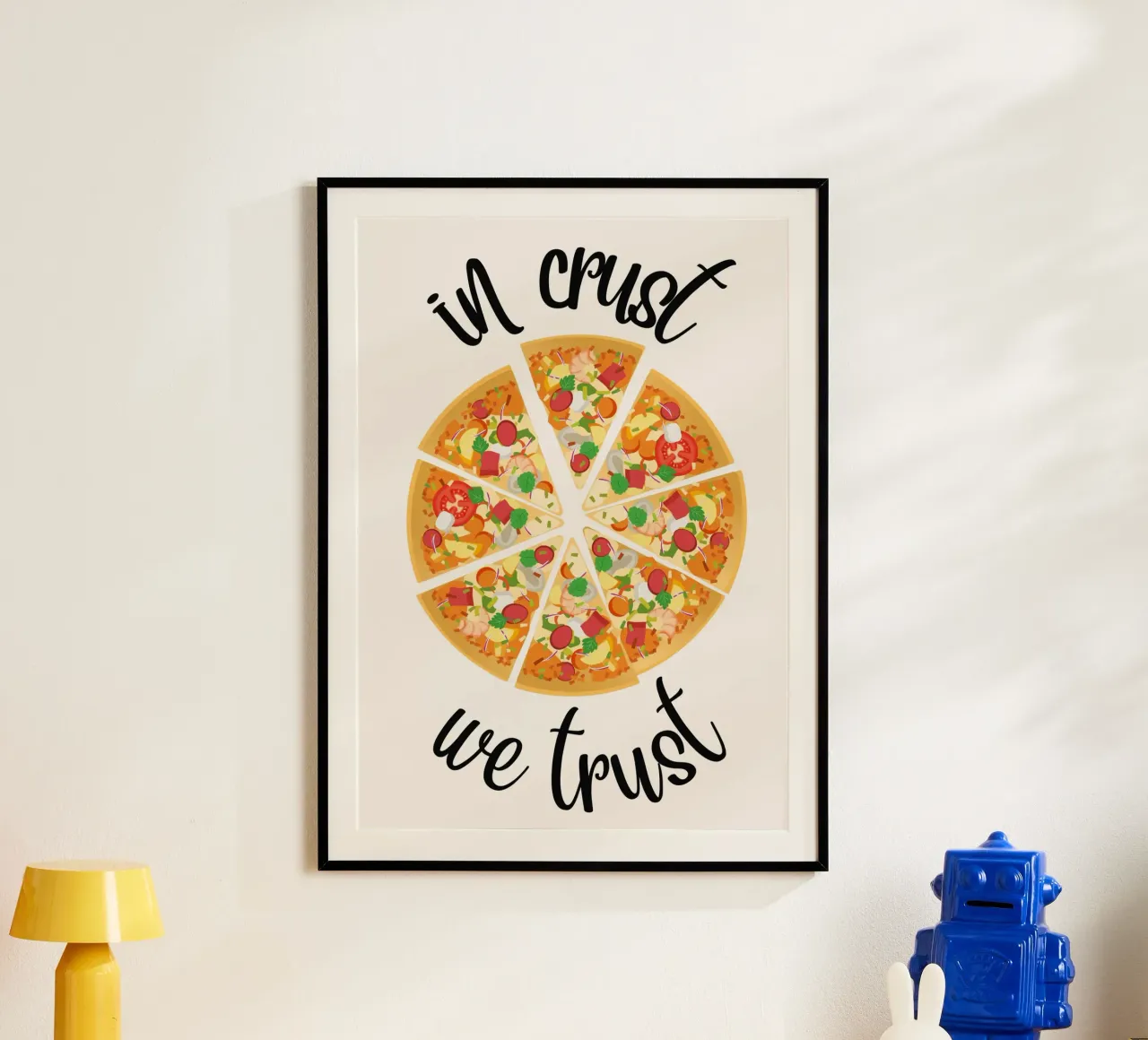 Poster per amanti della pizza "In Crust We Trust" - Arte da parete in cucina Pr poster con telaio in alluminio da NorwesClub