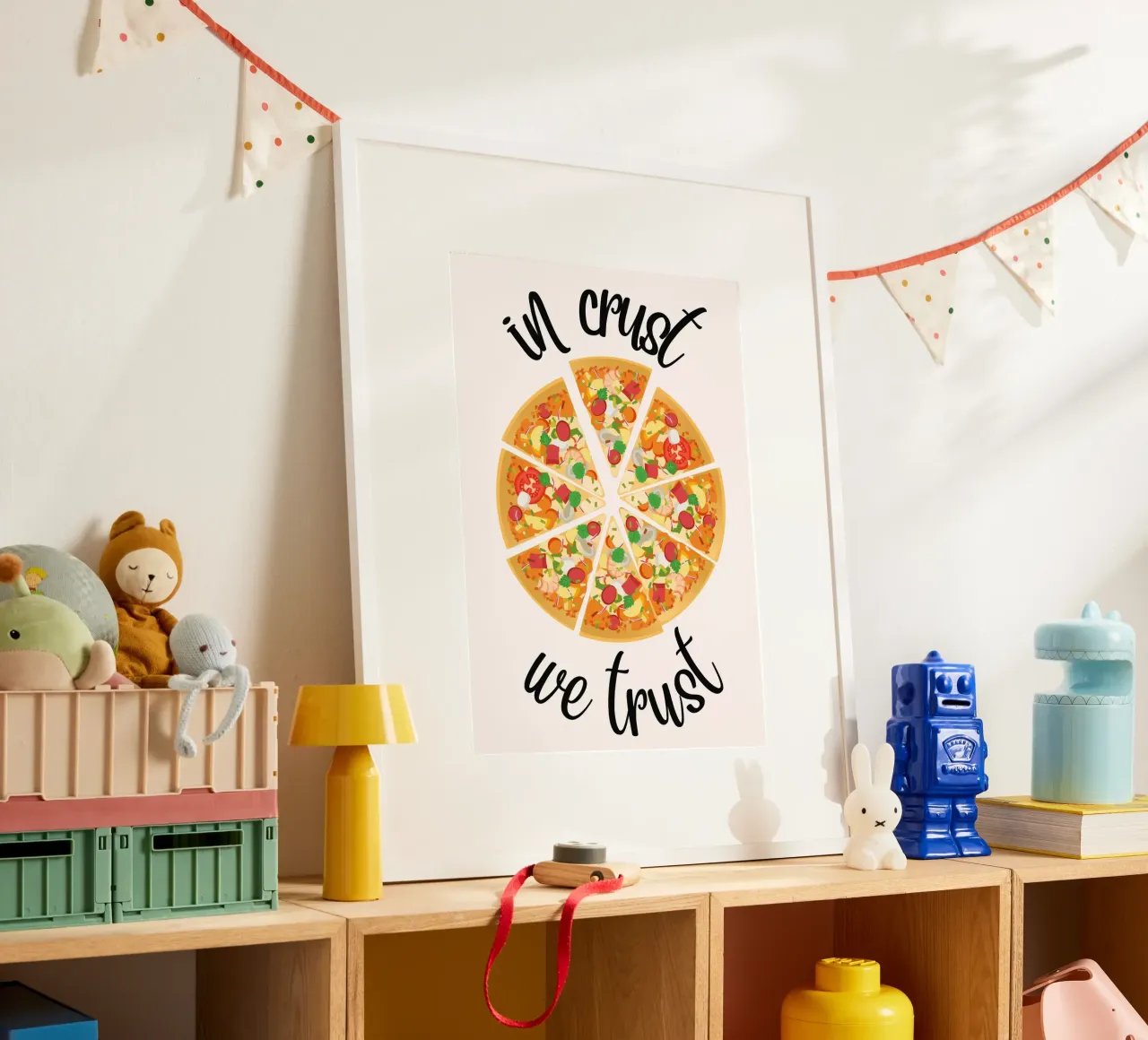 Poster per amanti della pizza "In Crust We Trust" - Arte da parete in cucina Pr poster con telaio in alluminio da NorwesClub