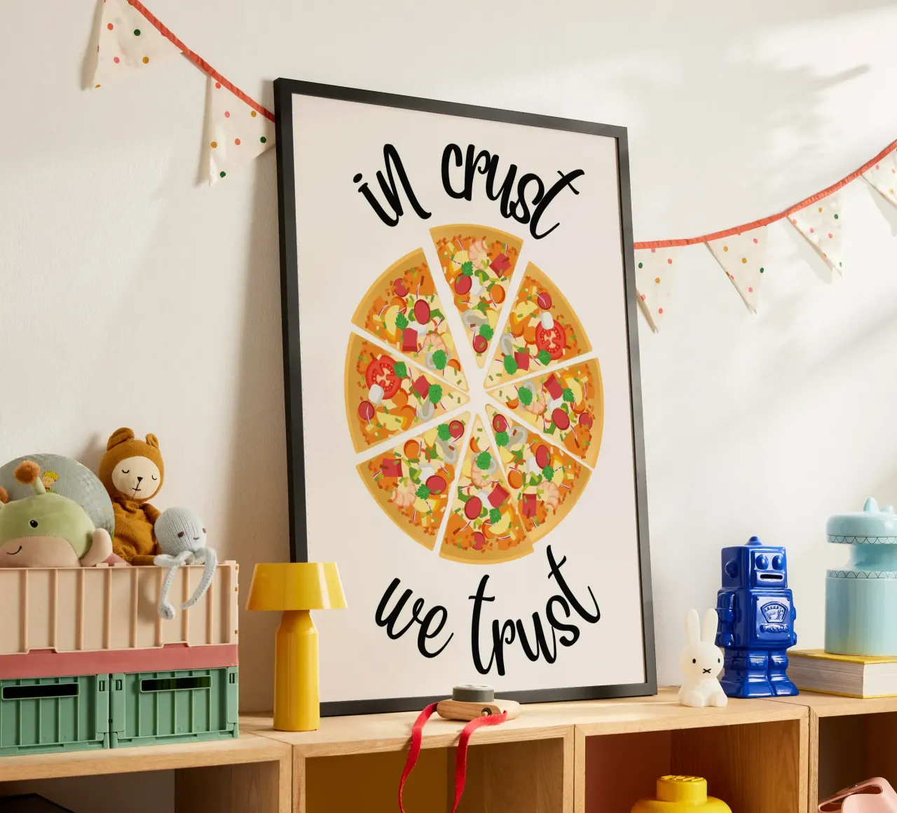 Poster per amanti della pizza "In Crust We Trust" - Arte da parete in cucina Pr poster con telaio in alluminio da NorwesClub