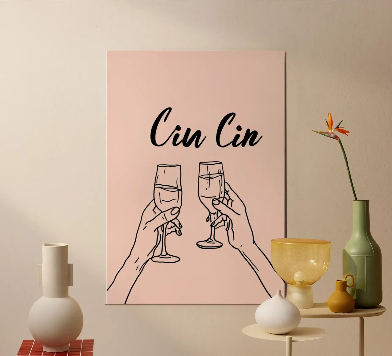 "Cin Cin" Minimalist Toast Poster - Prost Champagner Kunst Pri Hahnemühle von NorwesClub