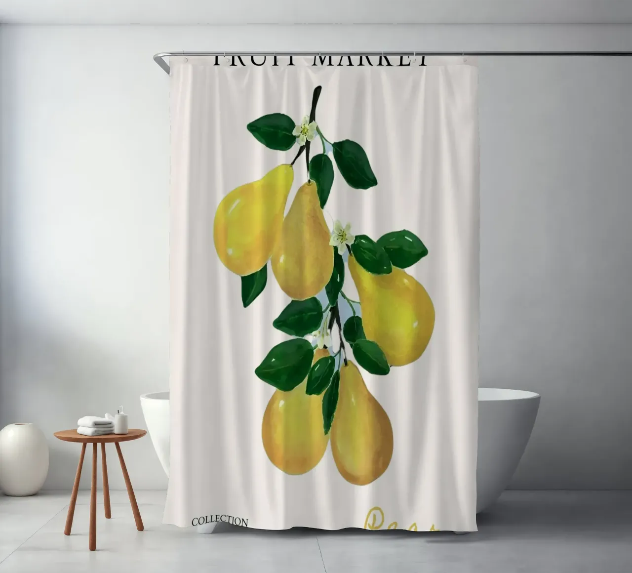Poster del mercato della frutta con le pere - Acquerello botanico - Kitche tenda da doccia da NorwesClub