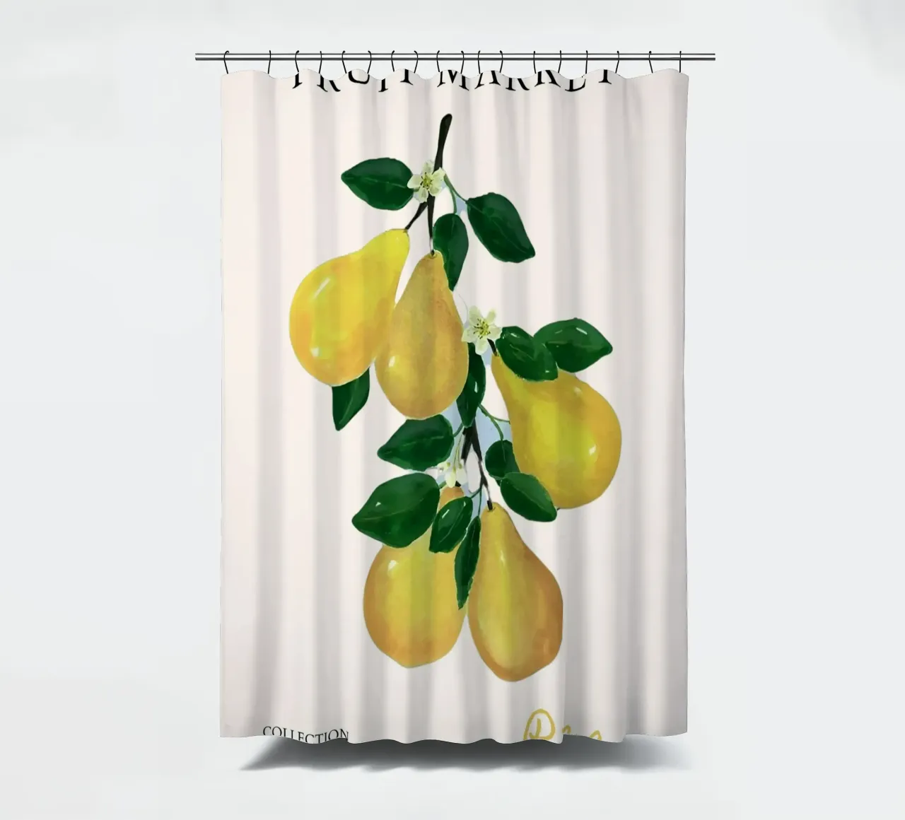 Poster del mercato della frutta con le pere - Acquerello botanico - Kitche tenda da doccia da NorwesClub
