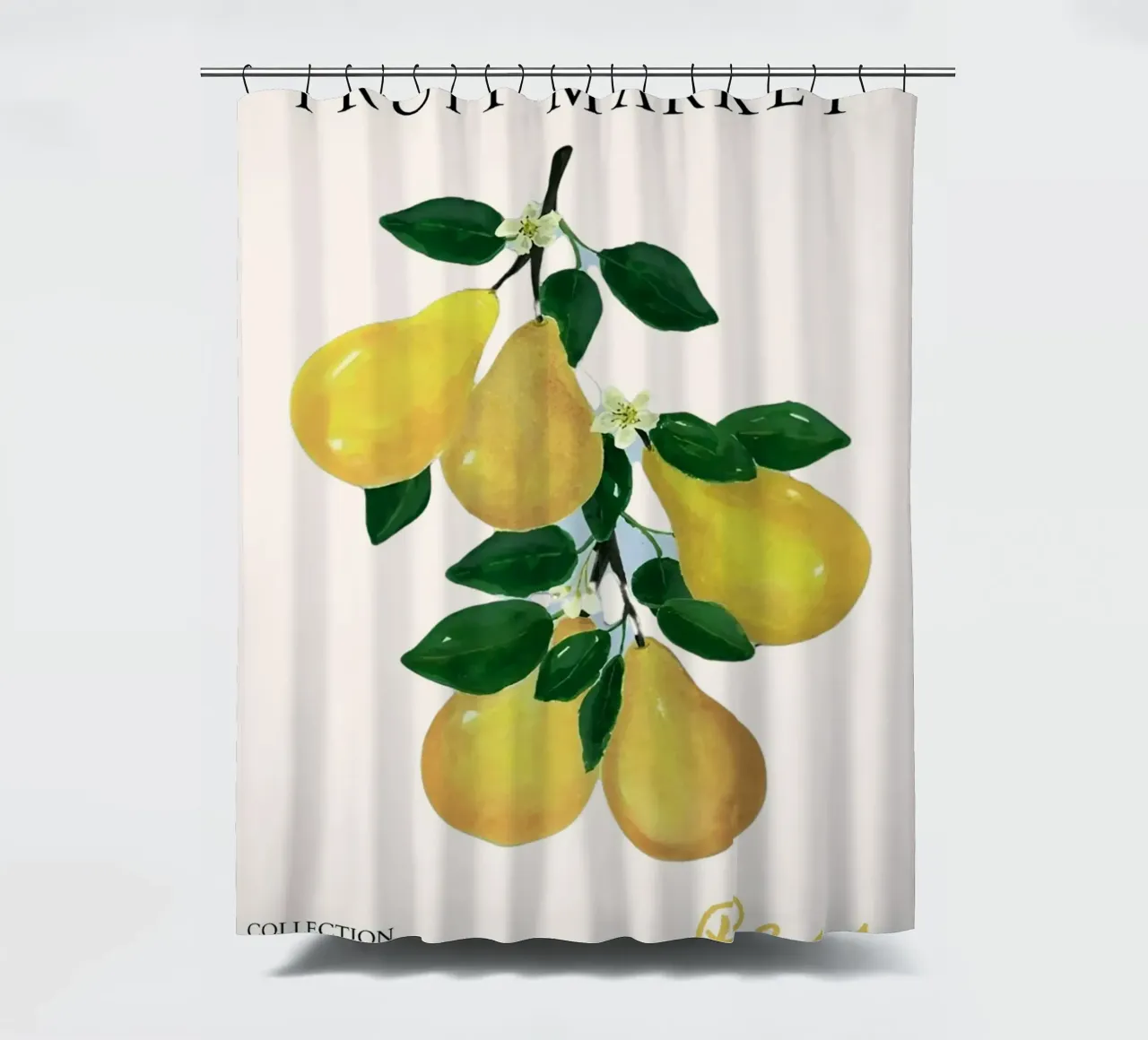 Poster del mercato della frutta con le pere - Acquerello botanico - Kitche tenda da doccia da NorwesClub