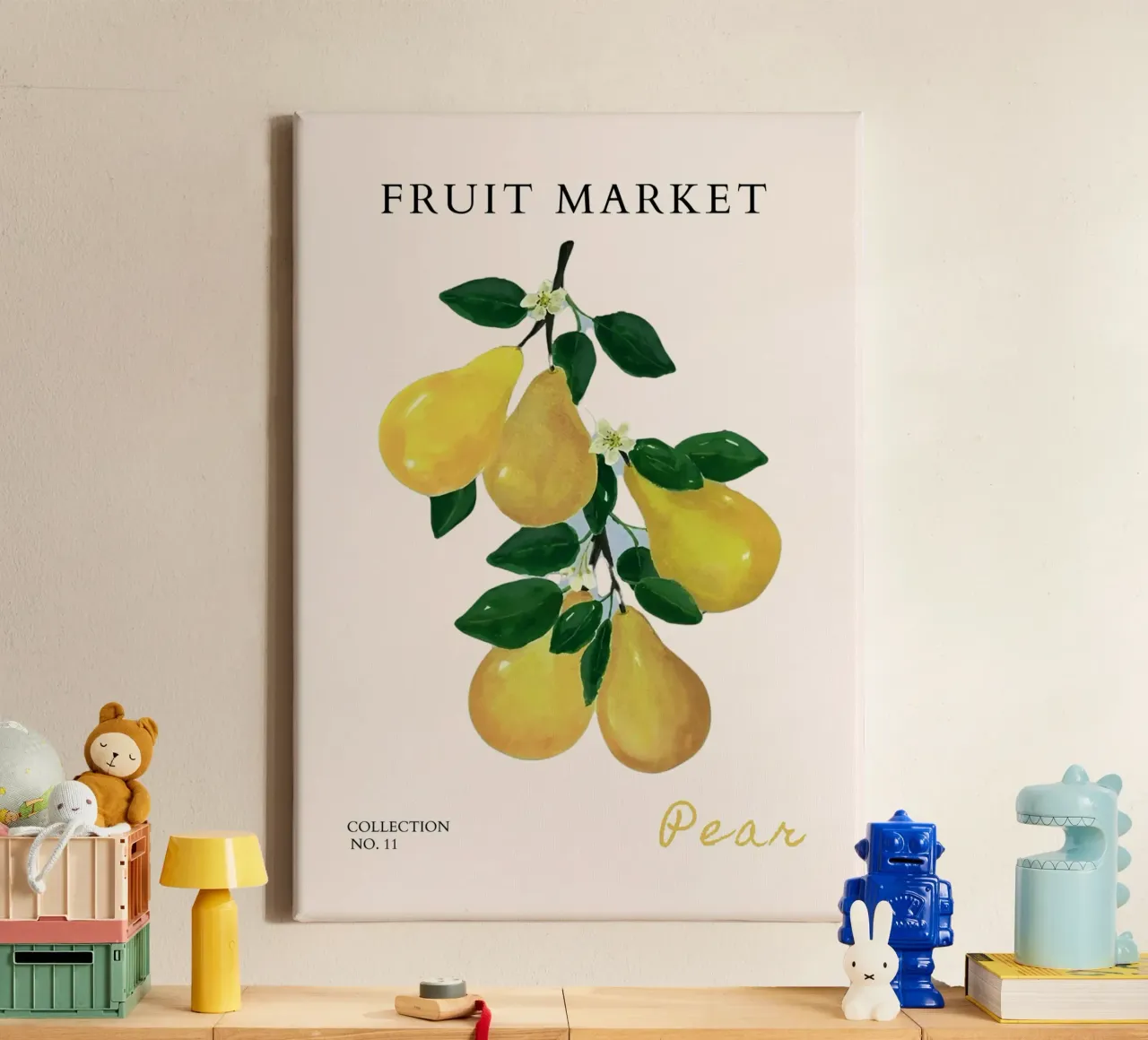 Poster del mercato della frutta con le pere - Acquerello botanico - Kitche tela con Cornice a cassetta da NorwesClub