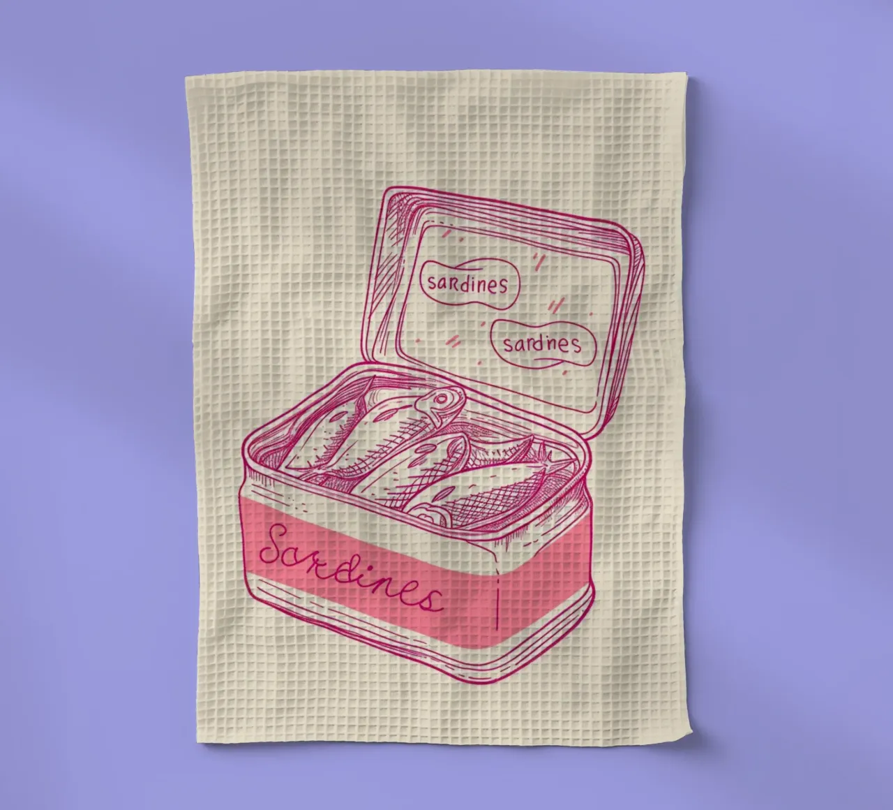 Pink Sardine Tin Pop Art Poster - Quirky Kitchen Wall Decor tea towel by NorwesClub