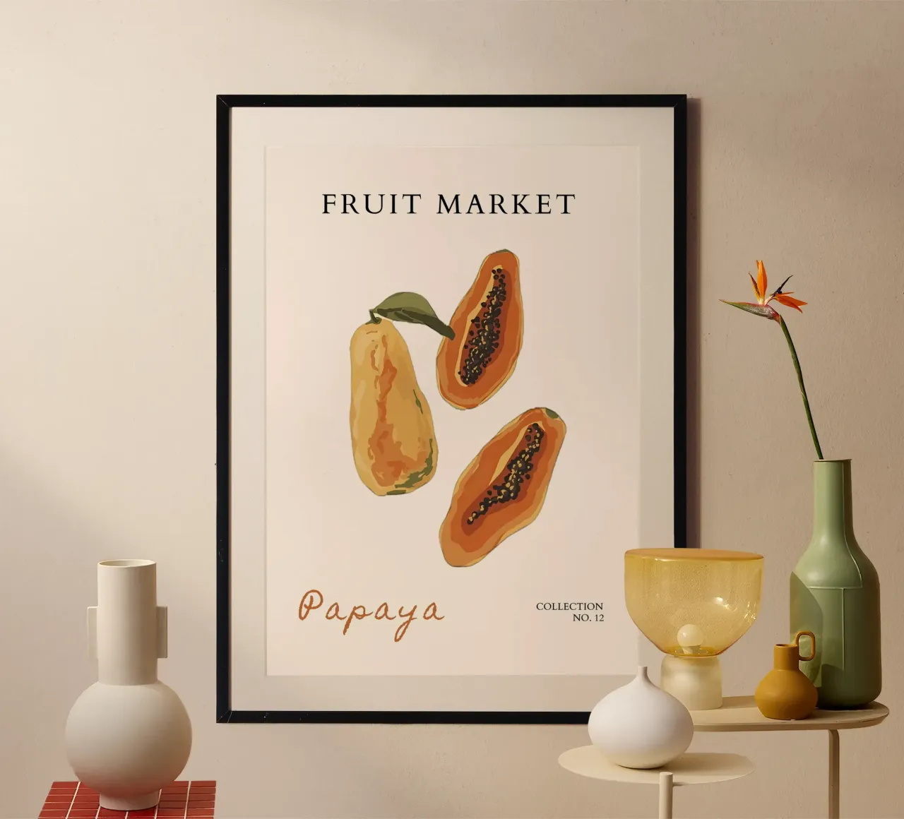 Poster del mercato della frutta di papaya - Arte botanica tropicale - Kitche carta hahnemühle da NorwesClub
