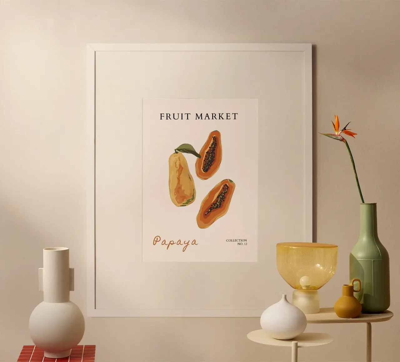 Poster del mercato della frutta di papaya - Arte botanica tropicale - Kitche carta hahnemühle da NorwesClub