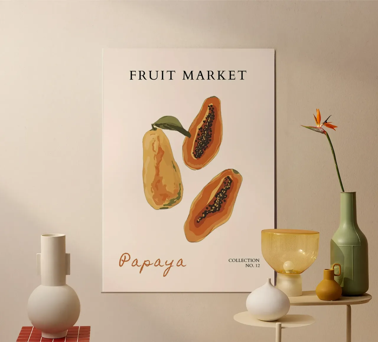 Poster del mercato della frutta di papaya - Arte botanica tropicale - Kitche carta hahnemühle da NorwesClub