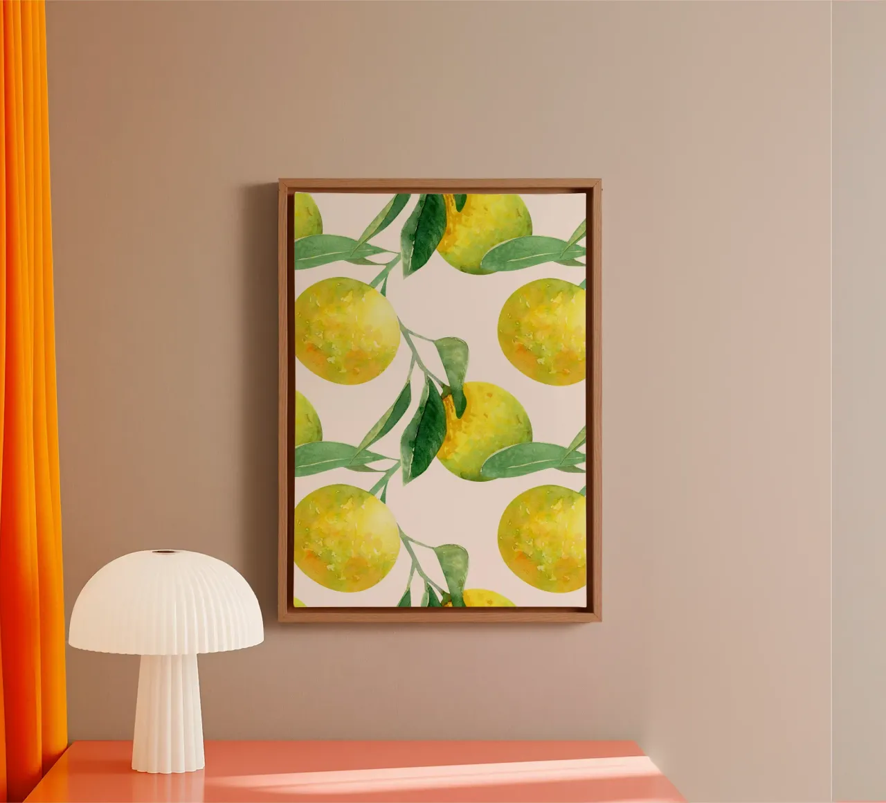 Aquarell Zitrone Muster Poster - Botanische Zitrusfrüchte Wandkunst Leinwand mit Schattenfugenrahmen von NorwesClub