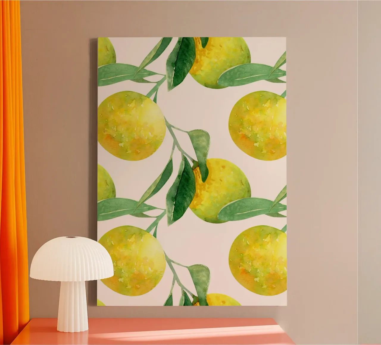 Aquarell Zitrone Muster Poster - Botanische Zitrusfrüchte Wandkunst Leinwand mit Schattenfugenrahmen von NorwesClub