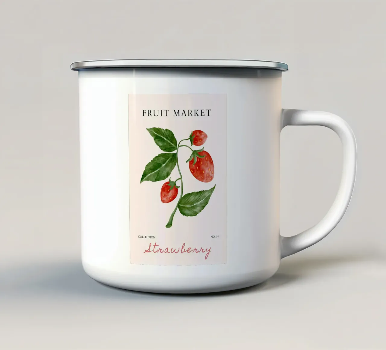 Poster del mercato della frutta alla fragola - Acquerello botanico - tazza in smalto da NorwesClub