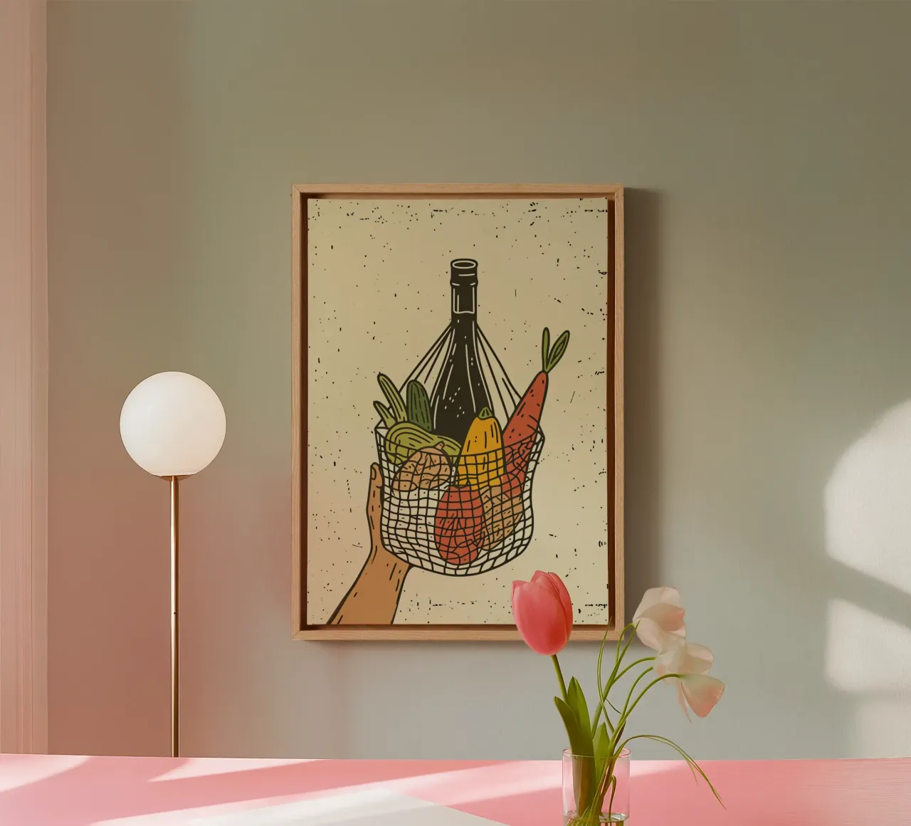Borsa a rete del mercato contadino - Poster pop art - Drogheria e vino Pr tela con Cornice a cassetta da NorwesClub