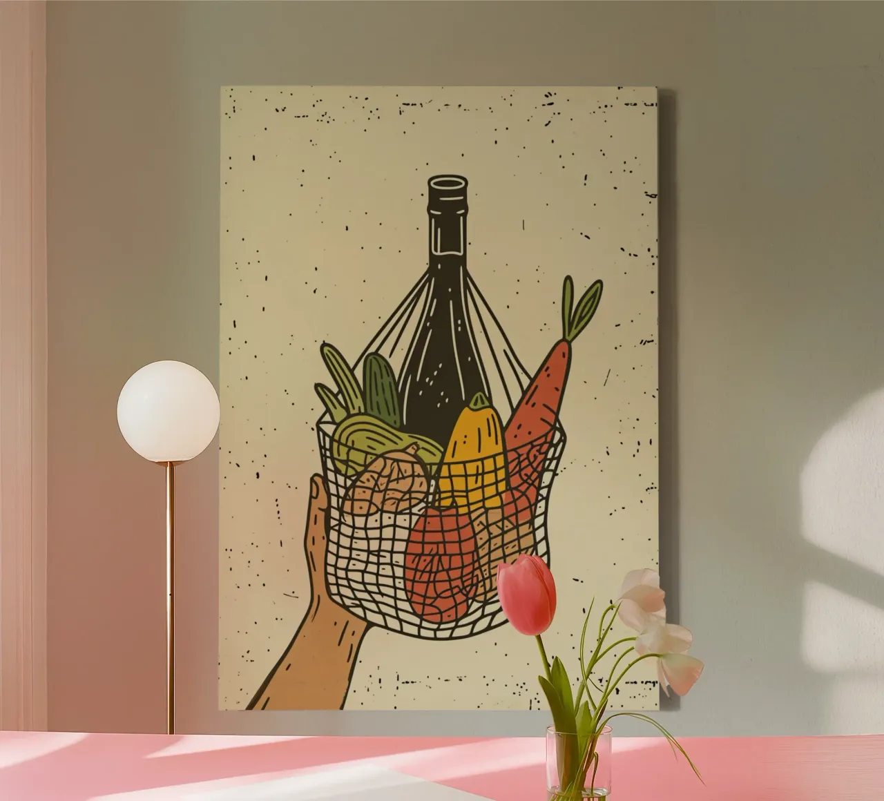 Borsa a rete del mercato contadino - Poster pop art - Drogheria e vino Pr tela con Cornice a cassetta da NorwesClub