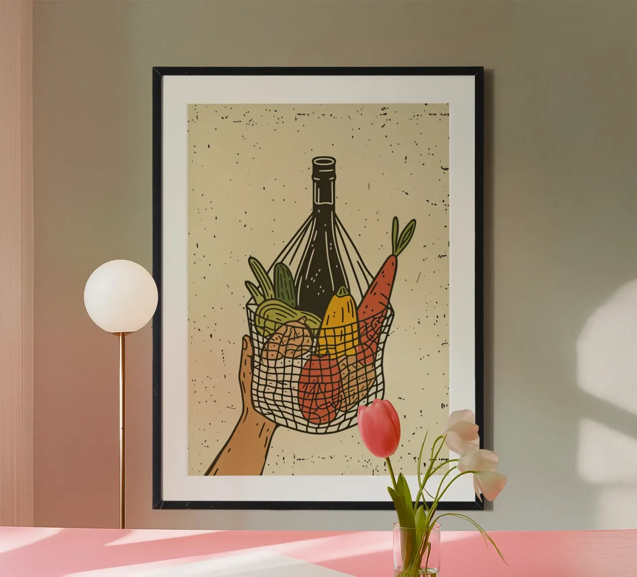 Borsa a rete del mercato contadino - Poster pop art - Drogheria e vino Pr carta hahnemühle da NorwesClub