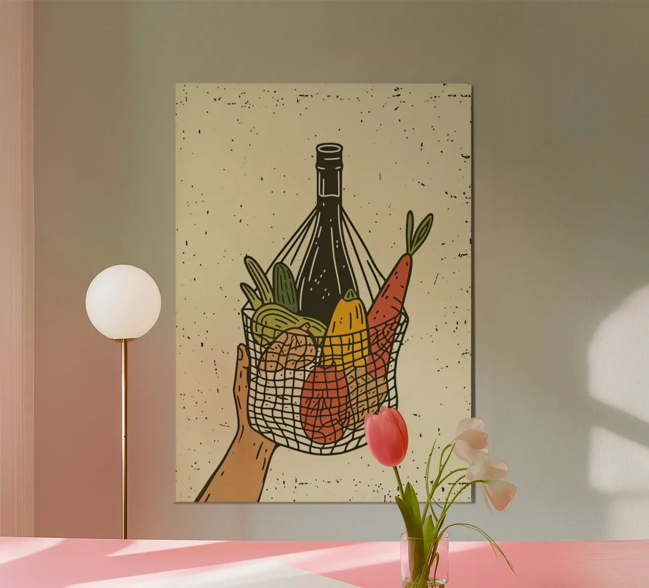 Borsa a rete del mercato contadino - Poster pop art - Drogheria e vino Pr carta hahnemühle da NorwesClub