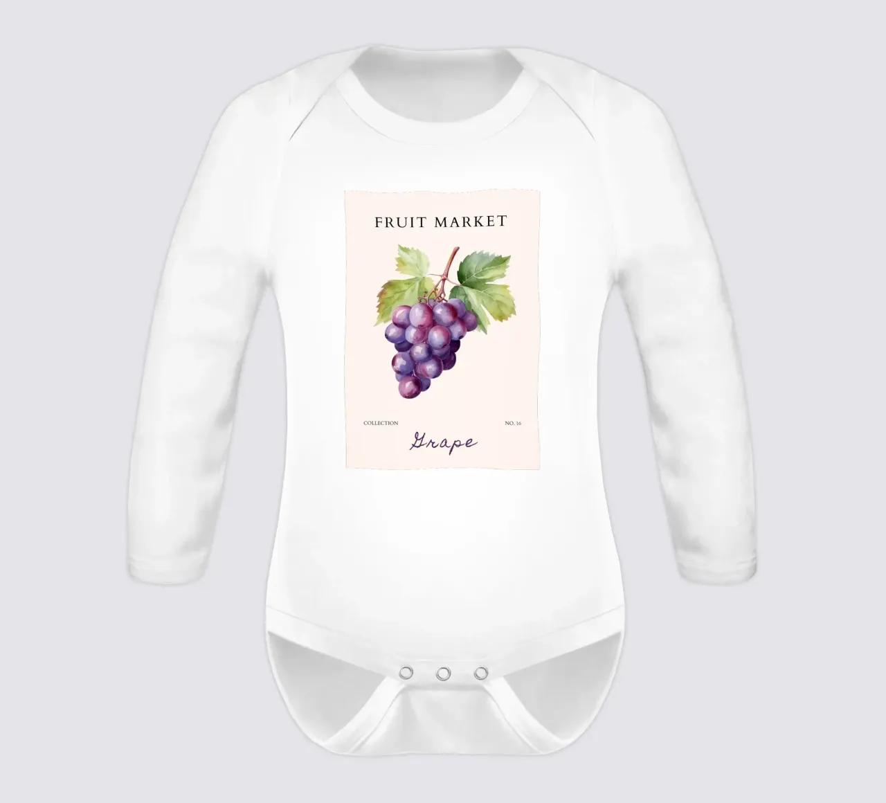 Poster sul mercato dell'uva e della frutta - Acquerello botanico - Kitch body neonato maniche lunghe da NorwesClub