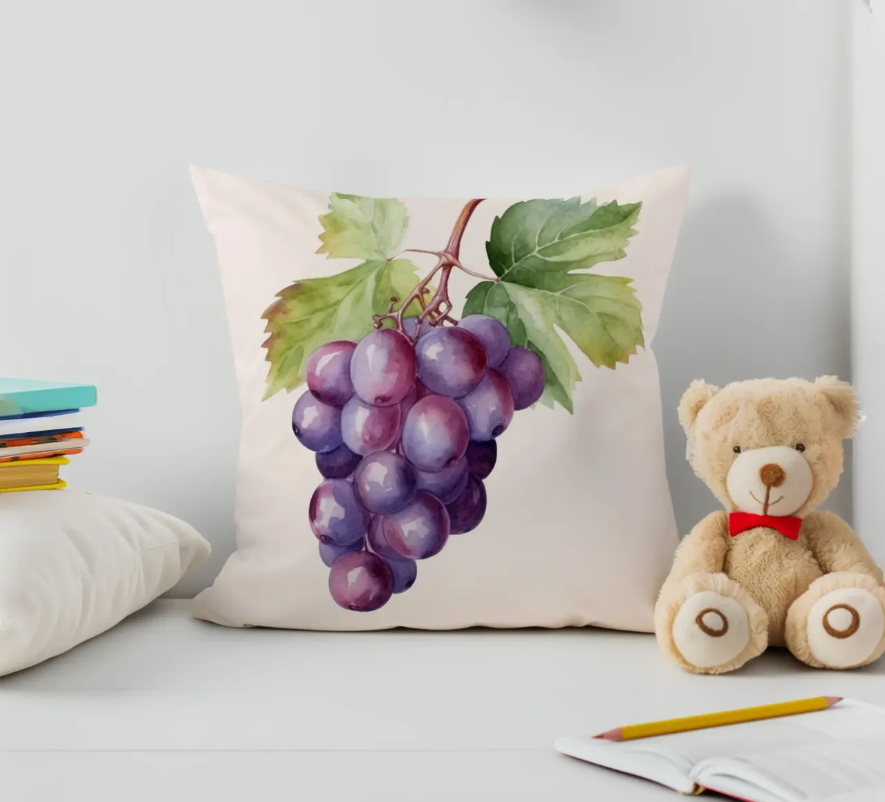 Poster sul mercato dell'uva e della frutta - Acquerello botanico - Kitch cuscino da NorwesClub