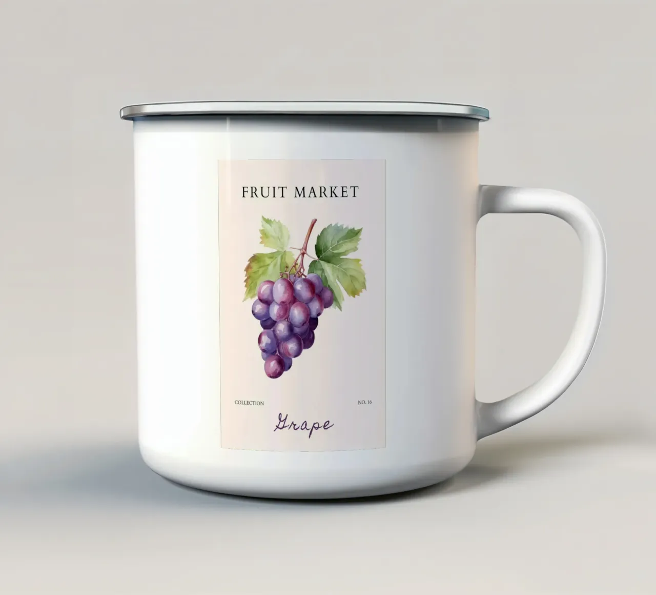 Poster sul mercato dell'uva e della frutta - Acquerello botanico - Kitch tazza in smalto da NorwesClub