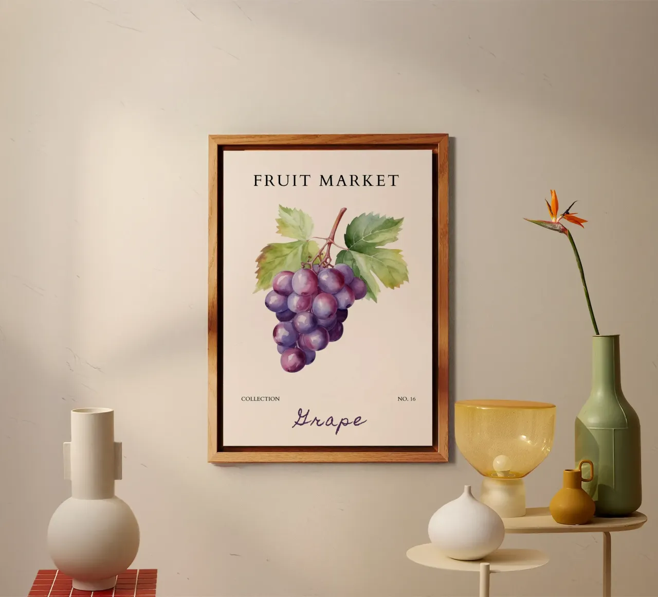 Poster sul mercato dell'uva e della frutta - Acquerello botanico - Kitch pannello forex da NorwesClub