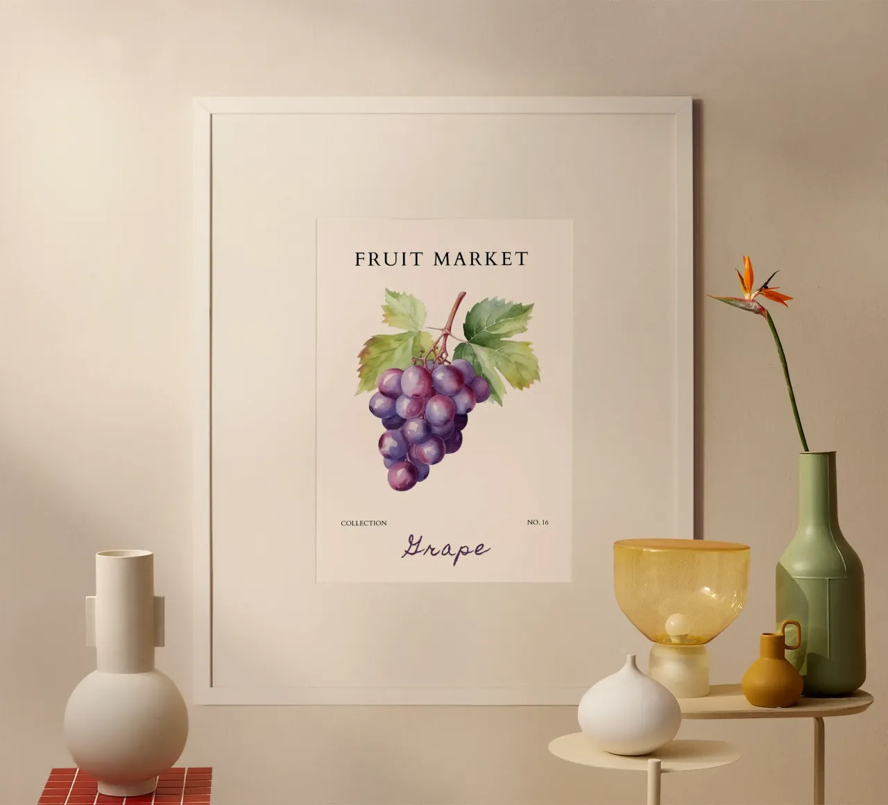 Poster sul mercato dell'uva e della frutta - Acquerello botanico - Kitch poster da NorwesClub