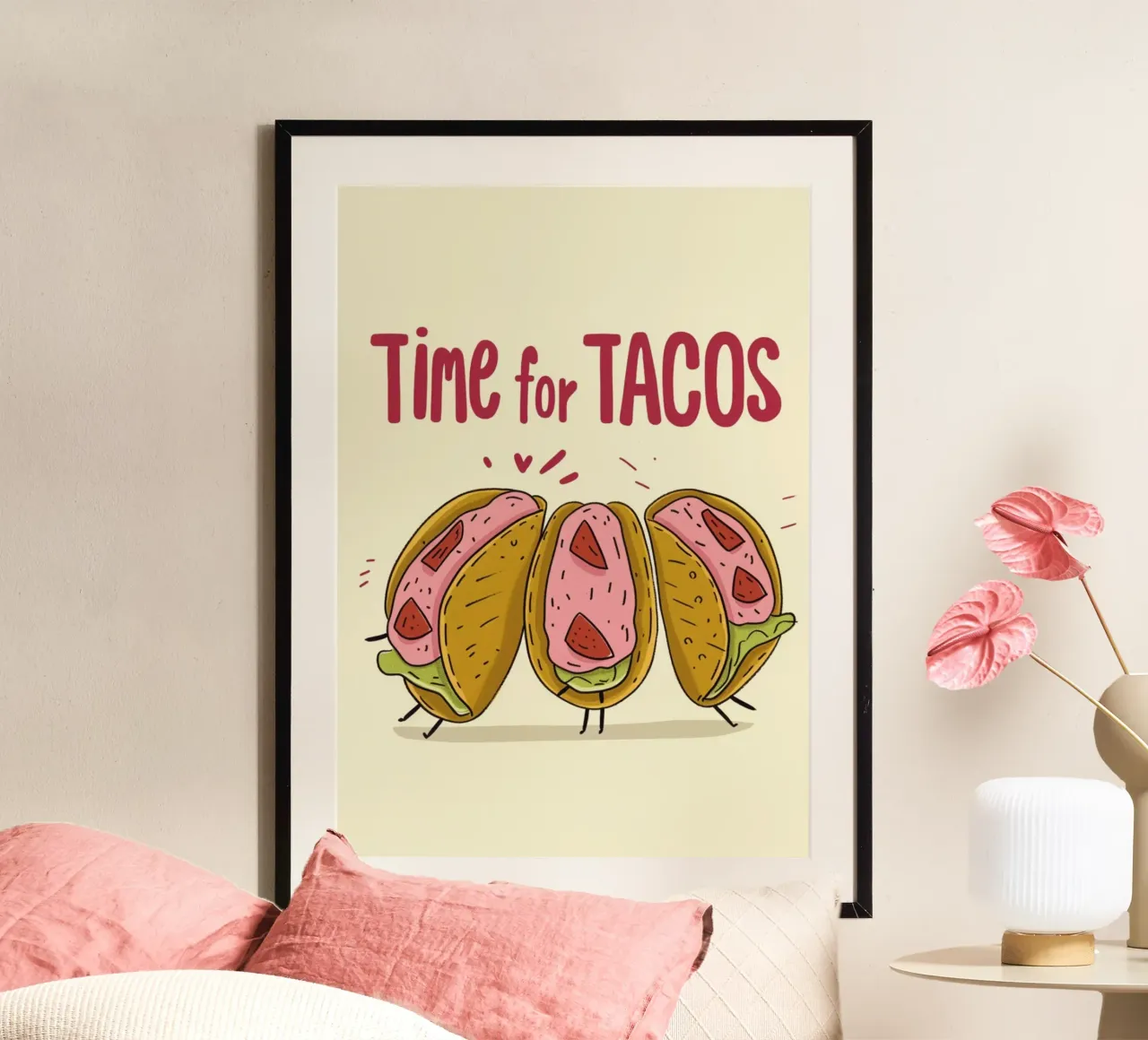 Divertente poster sul cibo messicano "Time for Tacos" - poster da parete per la cucina. poster con telaio in legno da NorwesClub