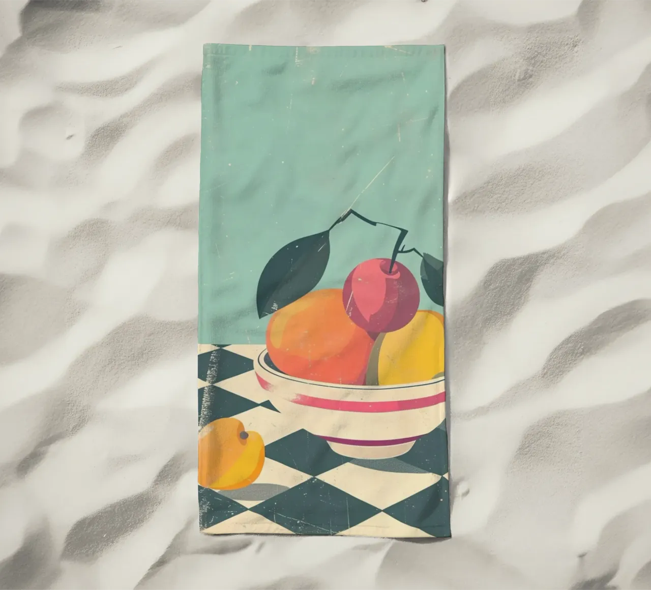 Ciotola per frutta astratta con poster retrò - Cucina moderna di metà secolo telo mare da NorwesClub