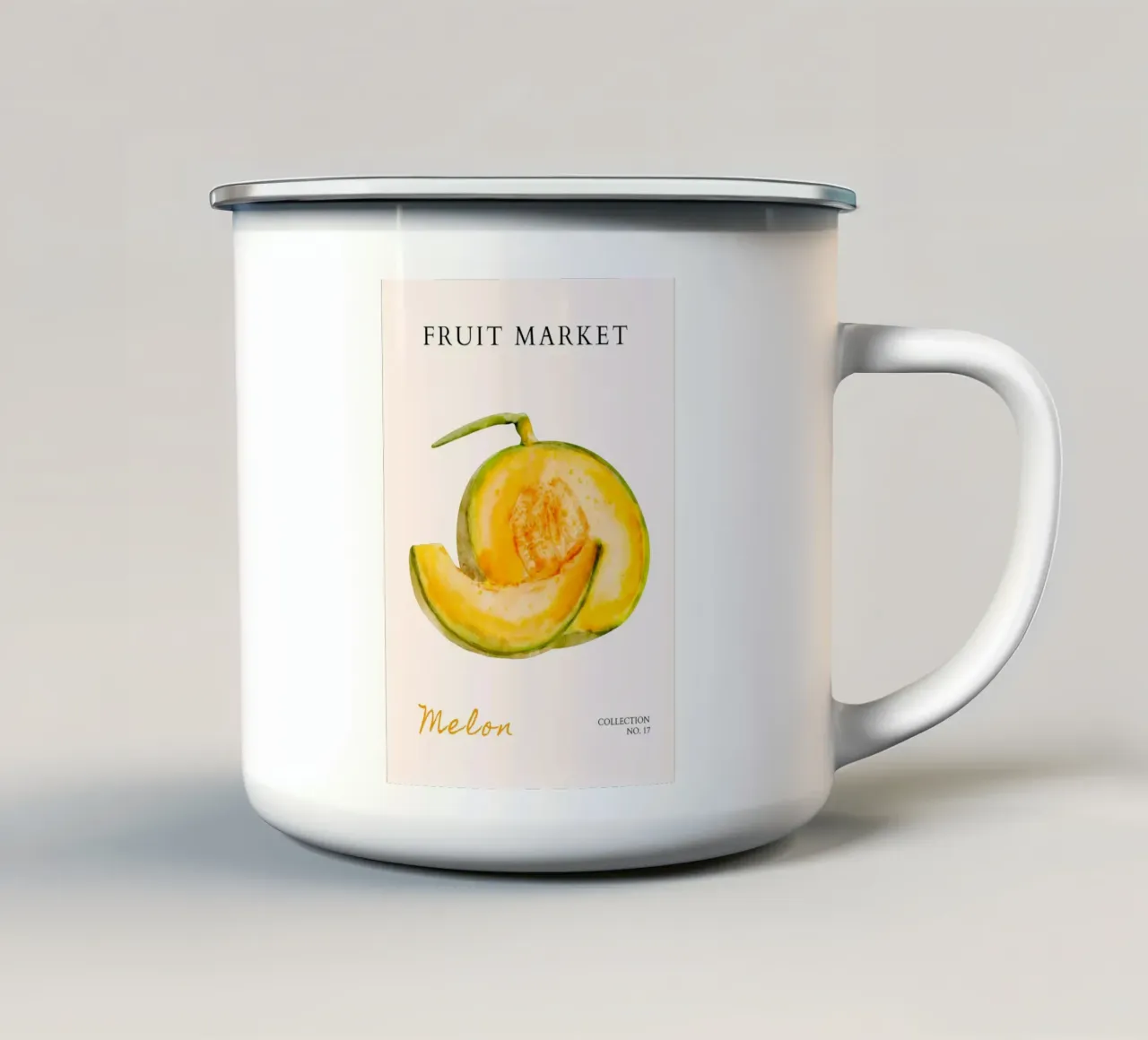 Poster del mercato della frutta al melone - Acquerello botanico - Kitch tazza in smalto da NorwesClub