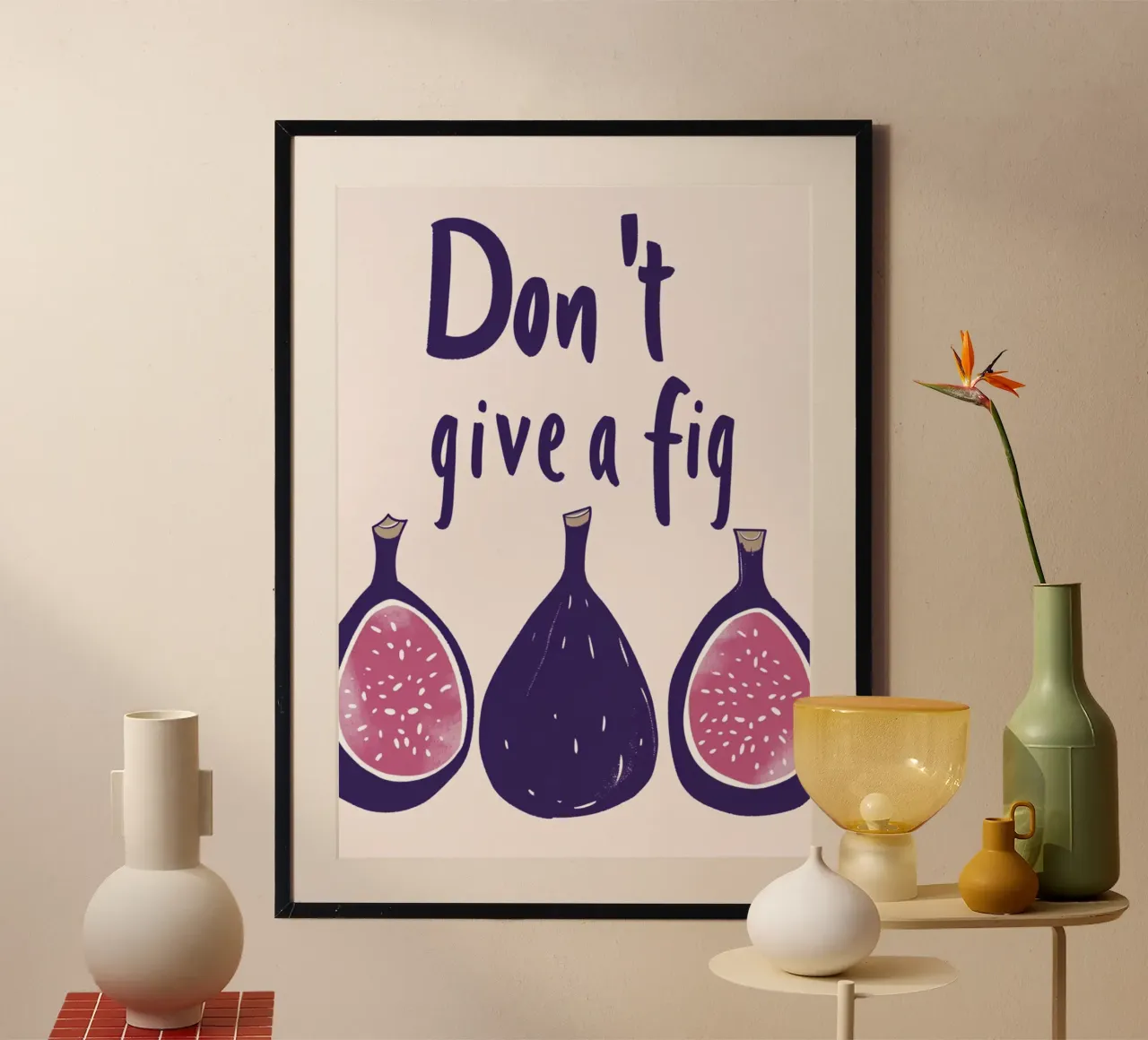 Poster umoristico sulla frutta "Don't Give a Fig" - Quirky Kitchen Ar poster da NorwesClub