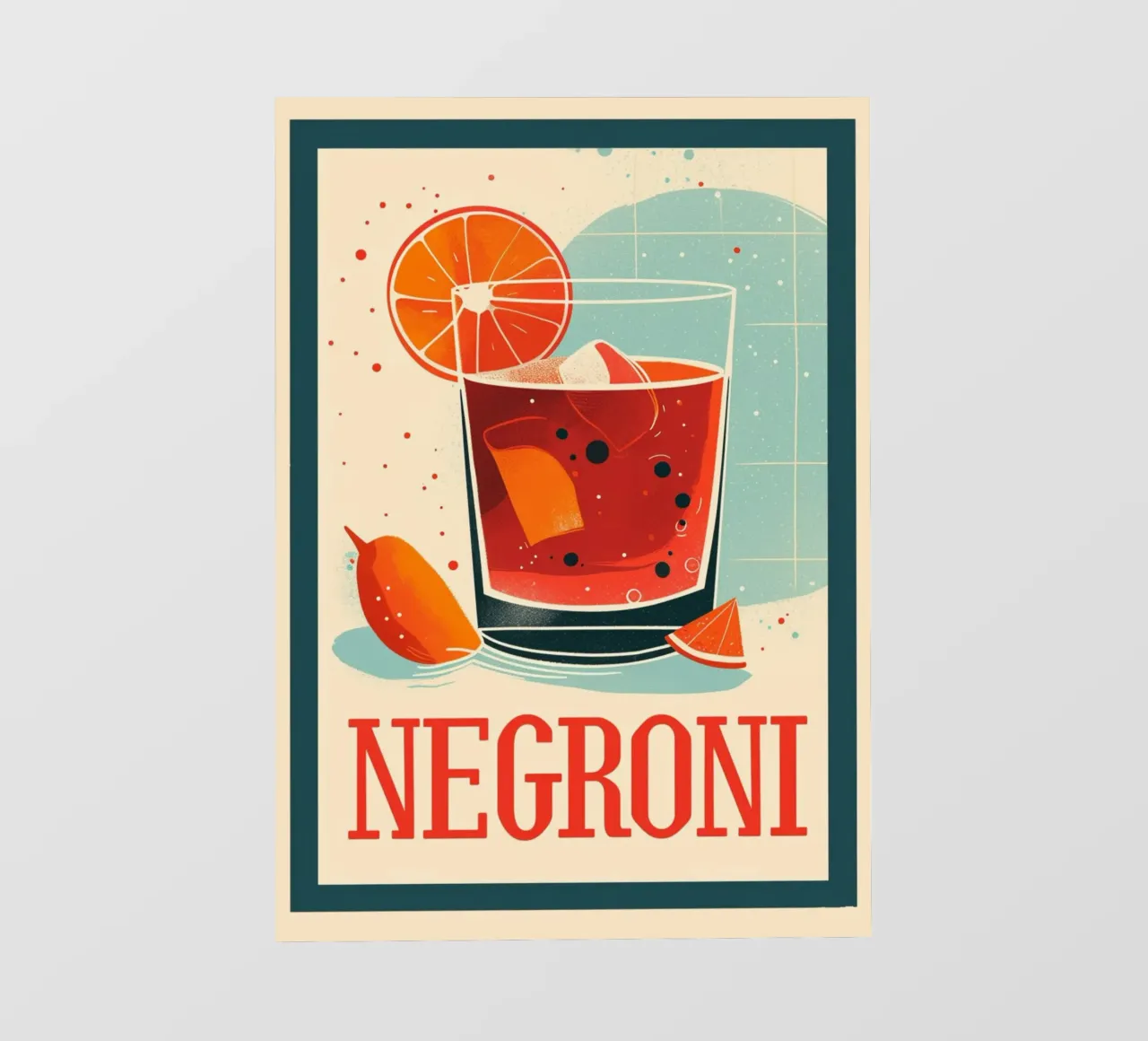 Poster d'epoca sul cocktail Negroni - Arte retrò per bar e cucine pellicola backlit da NorwesClub