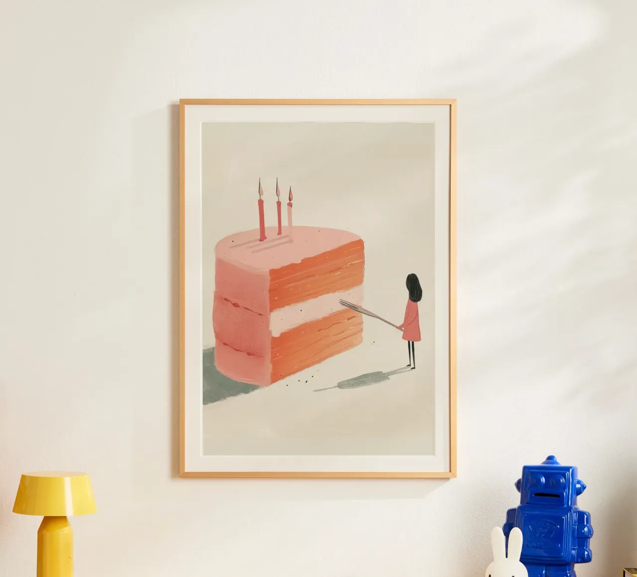 Stampa d'arte sulla celebrazione della torta di compleanno - Post sul dessert stravagante poster con telaio in legno da NorwesClub