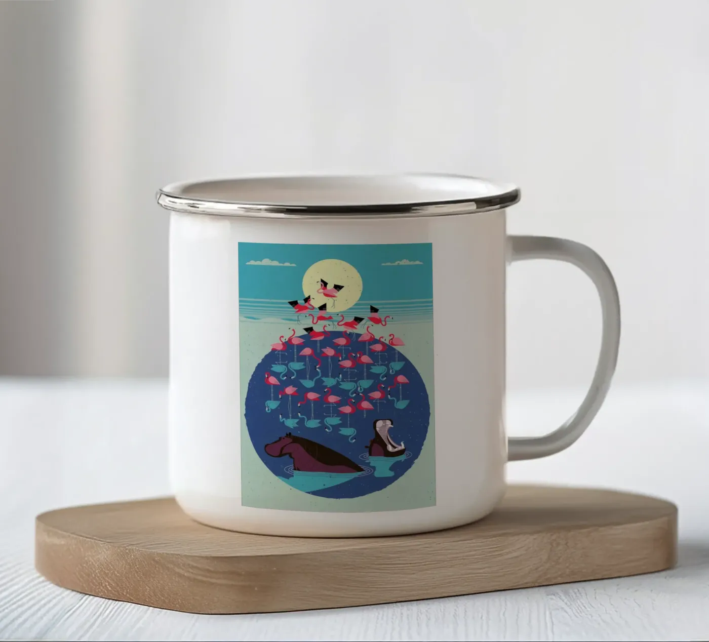 Flamingos enamel mug by Dieter Braun