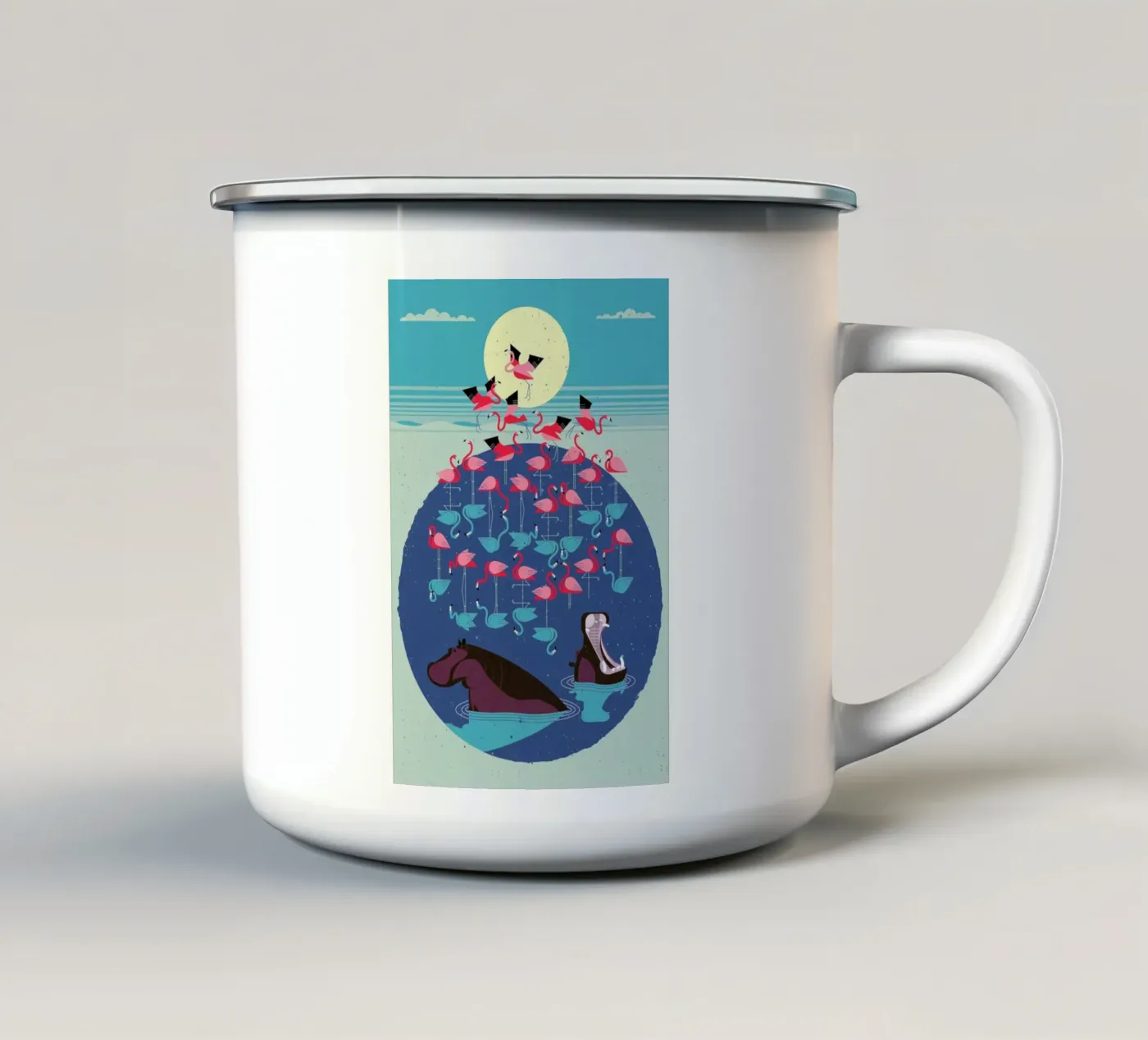 Flamingos enamel mug by Dieter Braun