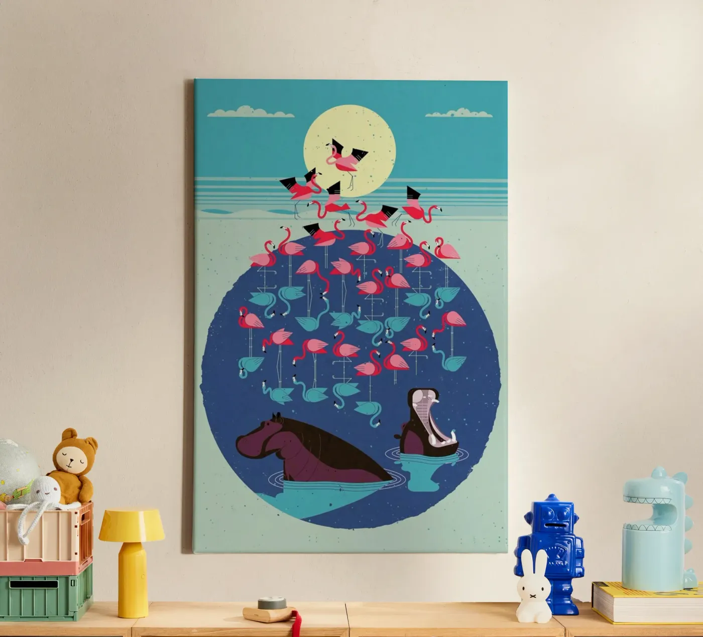 Flamingos canvas van Dieter Braun