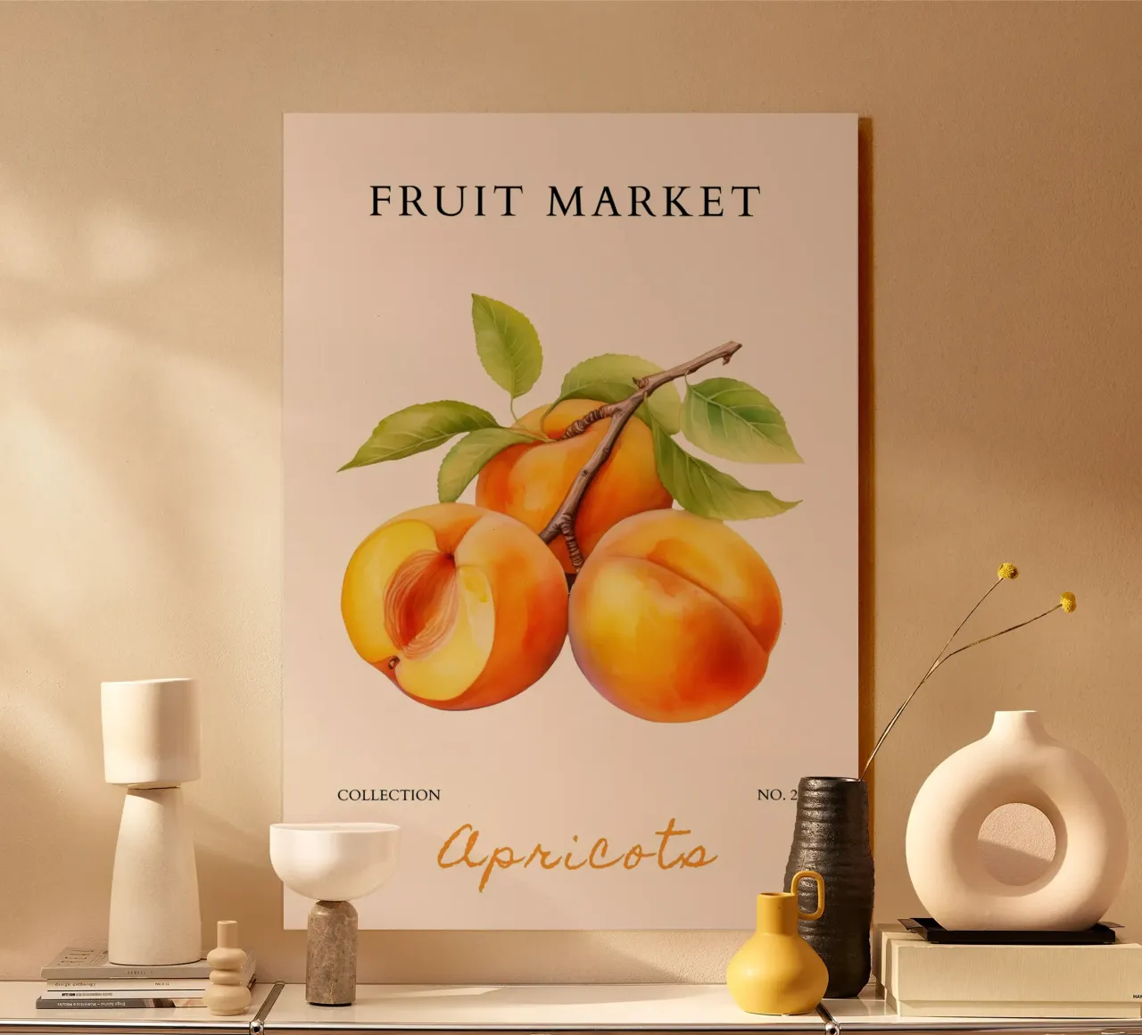 Poster del mercato della frutta di albicocca - Acquerello botanico - Kit plexiglass da NorwesClub