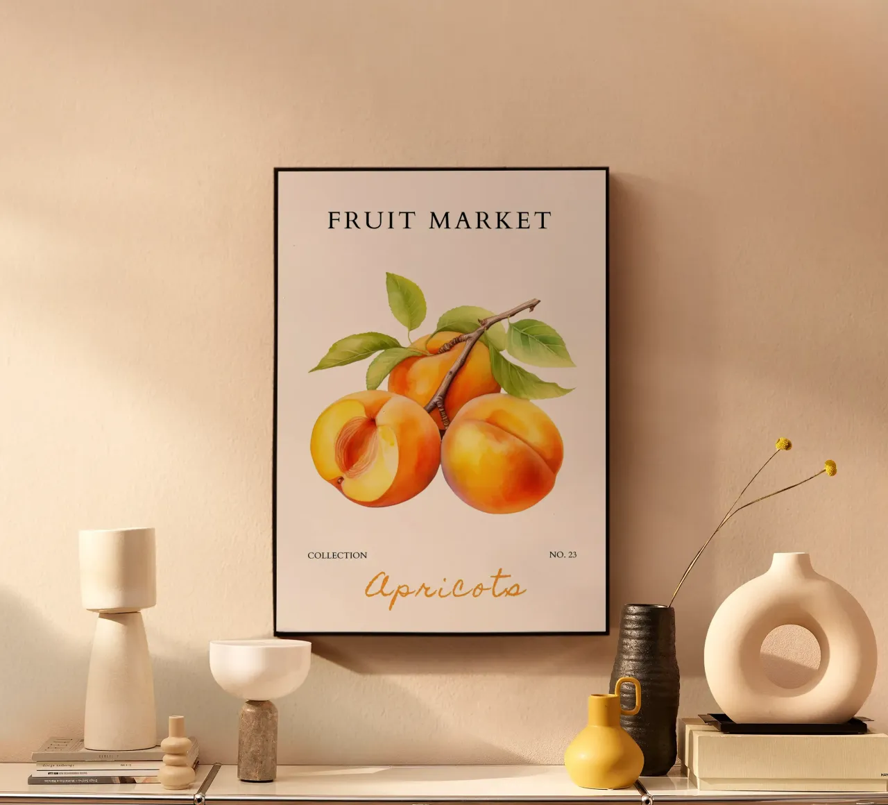Poster del mercato della frutta di albicocca - Acquerello botanico - Kit alluminio dibond da NorwesClub