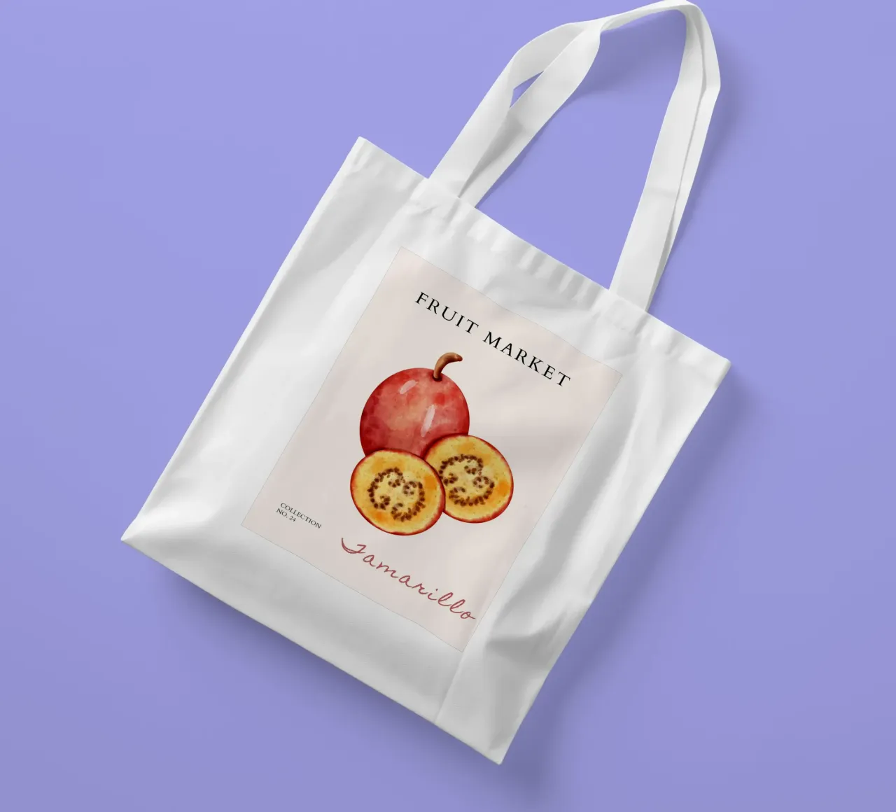 Poster del mercato della frutta di Tamarillo - Acquerello botanico - K borsa in juta da NorwesClub