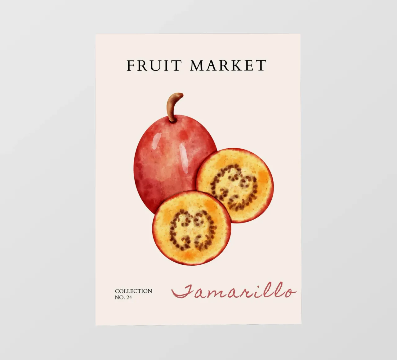 Poster del mercato della frutta di Tamarillo - Acquerello botanico - K telo in pvc da NorwesClub