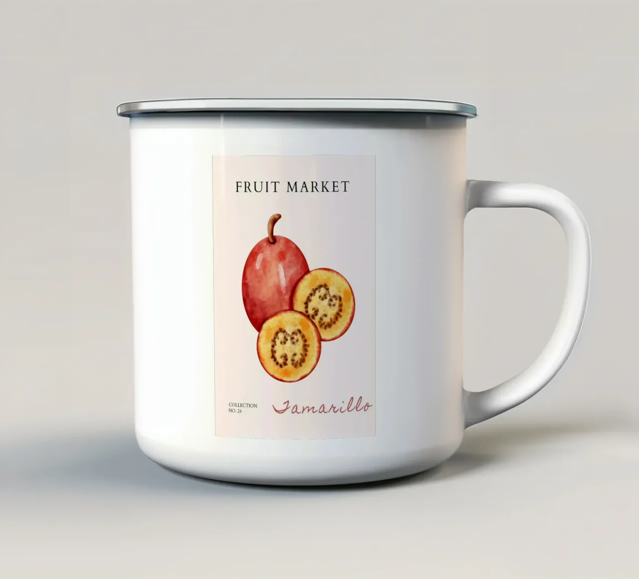 Poster del mercato della frutta di Tamarillo - Acquerello botanico - K tazza in smalto da NorwesClub