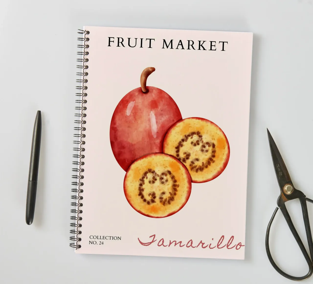 Poster del mercato della frutta di Tamarillo - Acquerello botanico - K diario ad anelli da NorwesClub