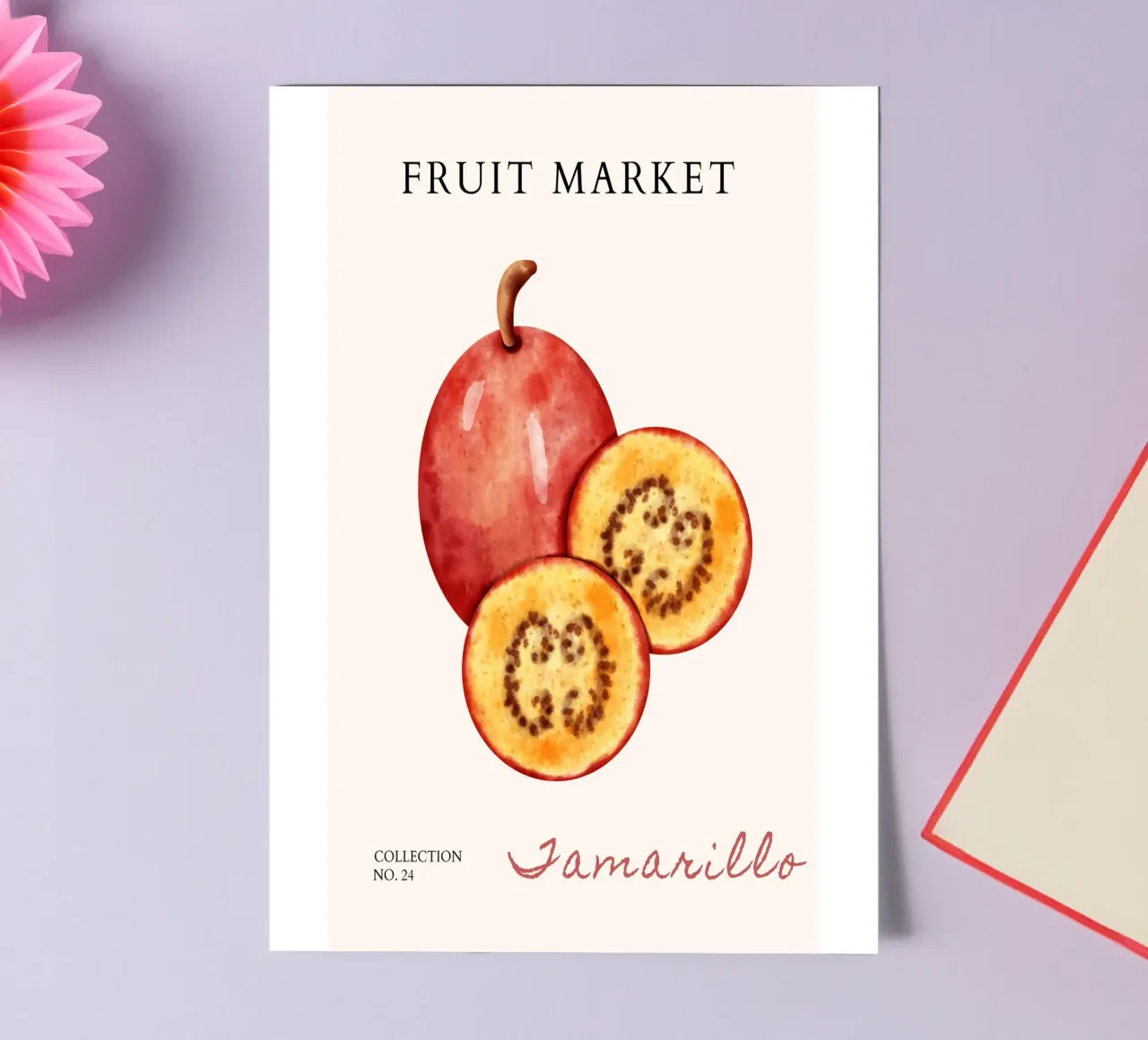Poster del mercato della frutta di Tamarillo - Acquerello botanico - K foglio adesivo da NorwesClub