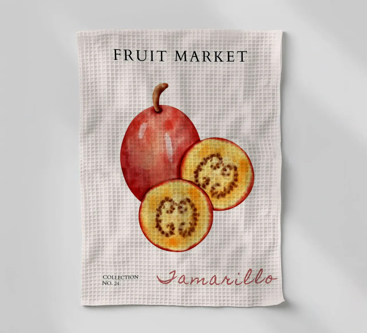 Poster del mercato della frutta di Tamarillo - Acquerello botanico - K canovaccio da cucina da NorwesClub