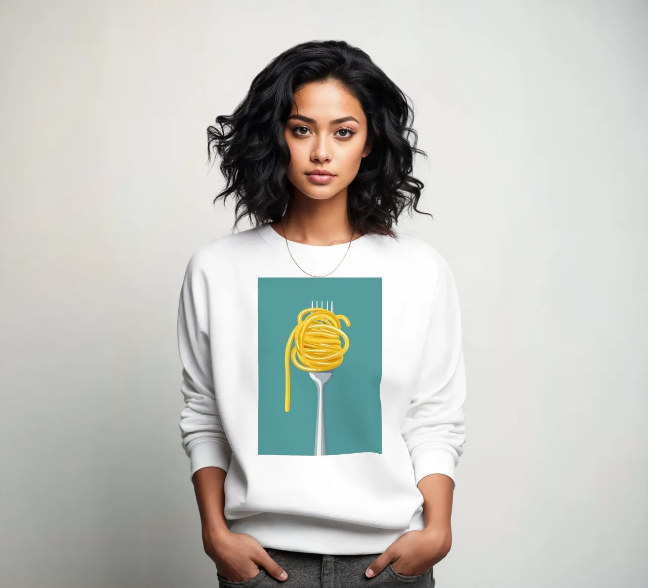 Minimalist Spaghetti on Fork Poster - Italian Kitchen Art sweatshirt by NorwesClub