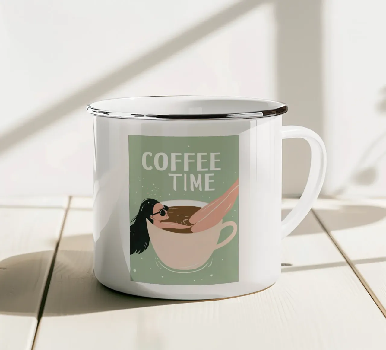 "Coffee Time" Quirky Art Print - Fun & Relaxing Coffee Lover enamel mug by NorwesClub