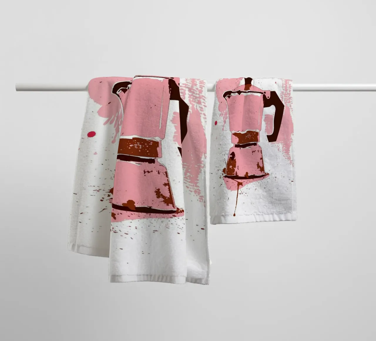 Pink Moka Pot Splash Art Poster - Modern Coffee Kitchen Deco towel by NorwesClub