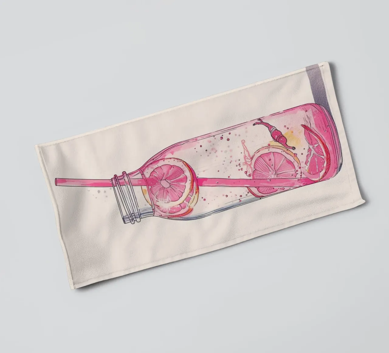Pink Lemonade Diver Art Print - Whimsical Summer Drink Poste towel by NorwesClub
