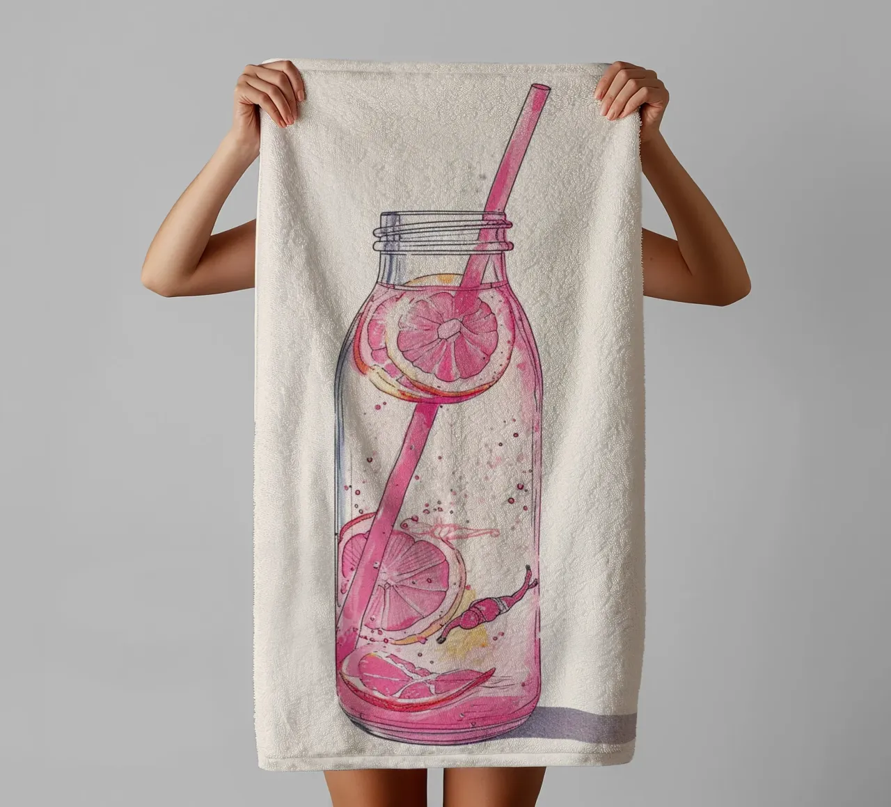 Pink Lemonade Diver Art Print - Whimsical Summer Drink Poste towel by NorwesClub