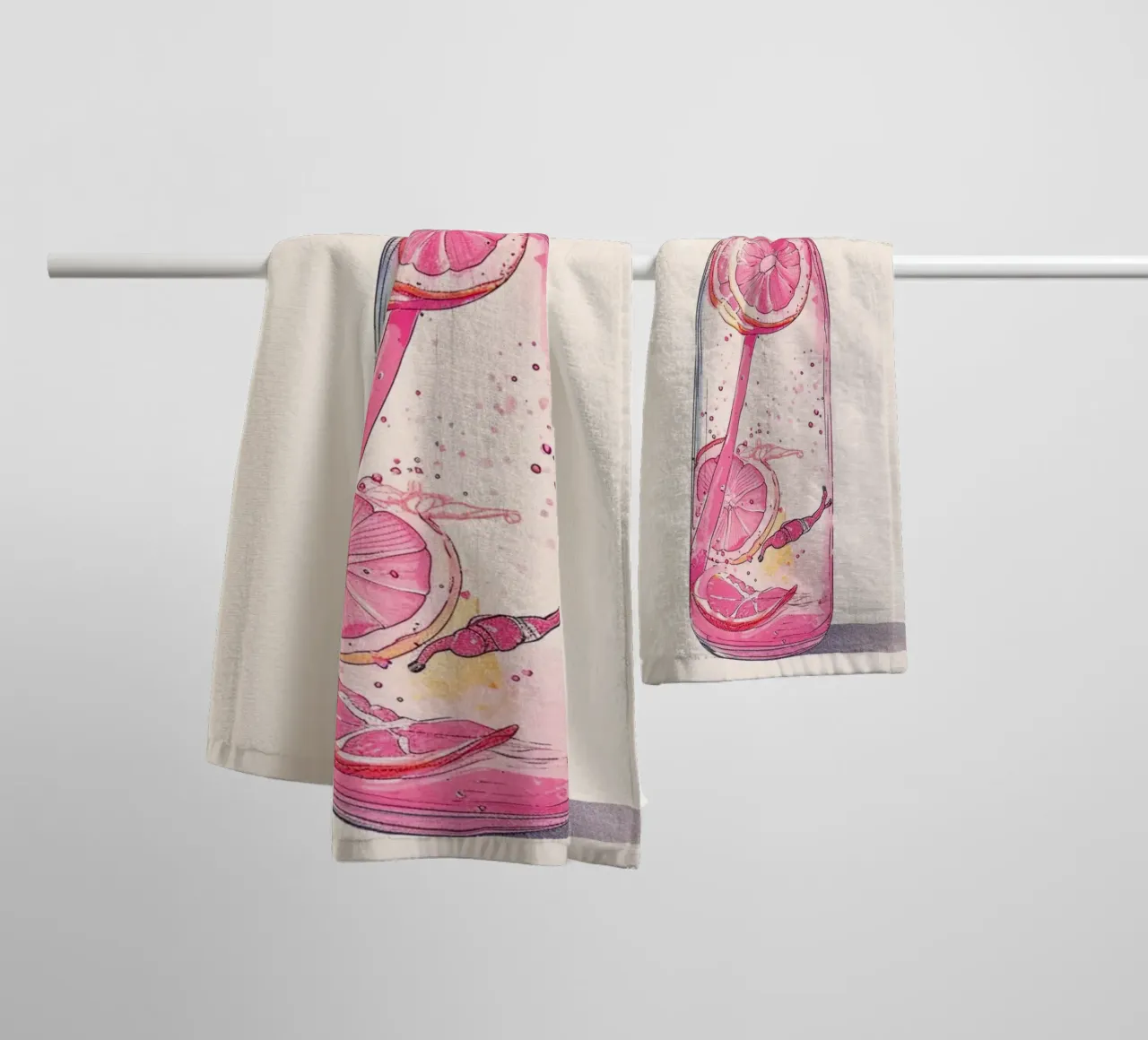 Pink Lemonade Diver Art Print - Whimsical Summer Drink Poste towel by NorwesClub