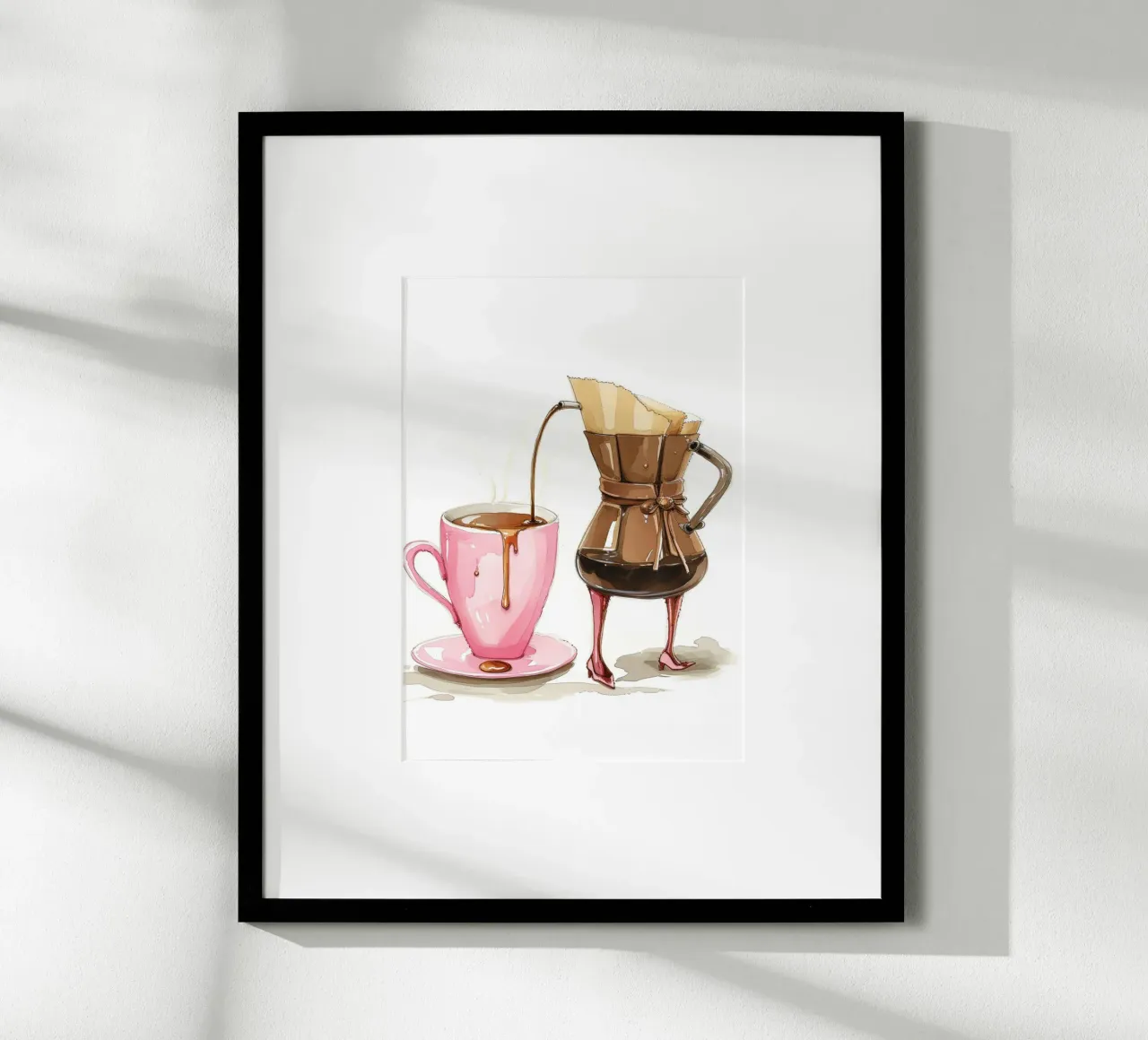 Arte del caffè a capriccio - Decorazione per la cucina rosa e marrone poster con telaio in plastica da NorwesClub