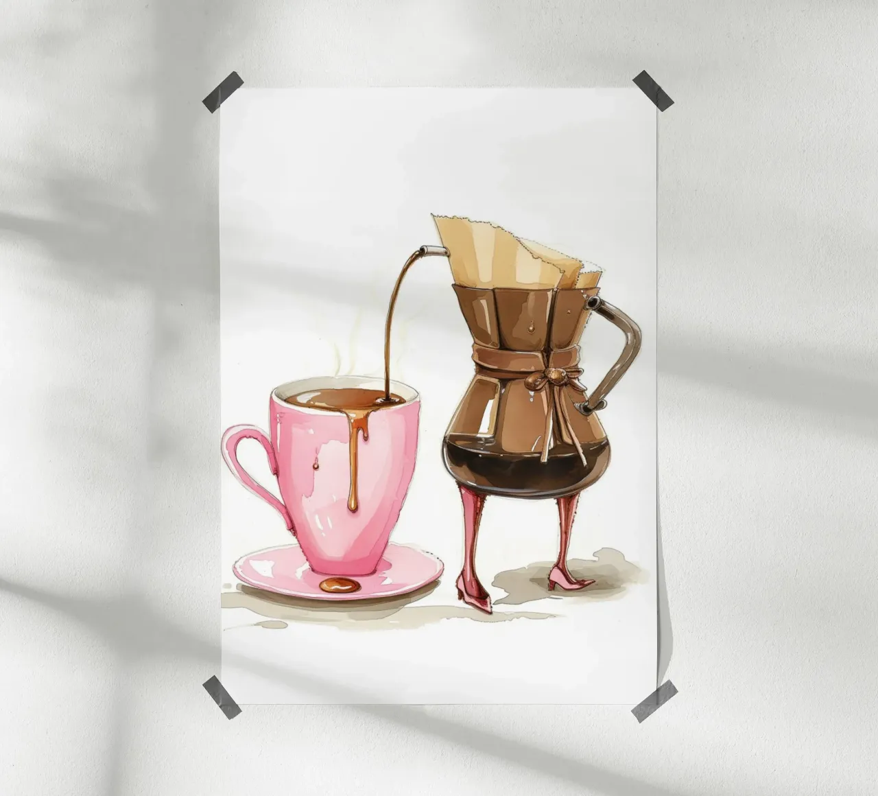 Arte del caffè a capriccio - Decorazione per la cucina rosa e marrone poster con telaio in plastica da NorwesClub