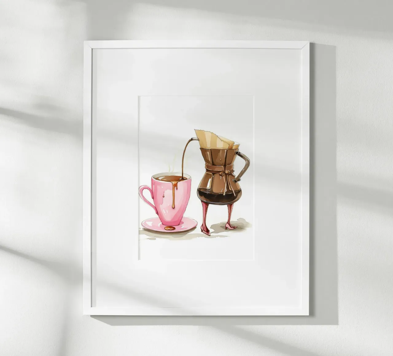 Arte del caffè a capriccio - Decorazione per la cucina rosa e marrone poster con telaio in plastica da NorwesClub